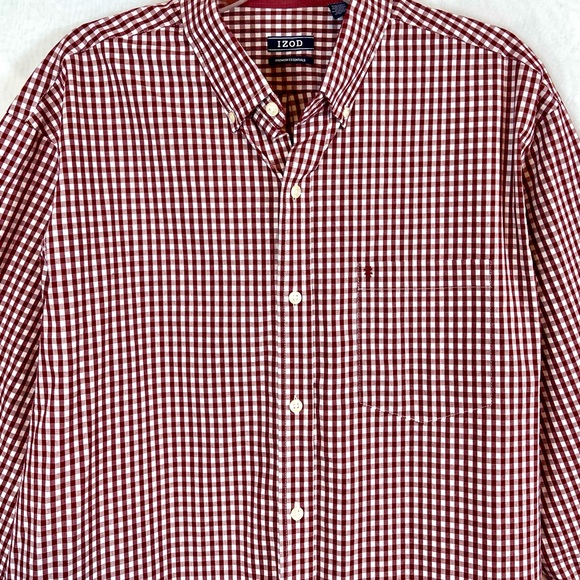 Men’s Red and White Gingham Long Sleeve Izod Button Front Shirt / Large - Picture 2 of 12